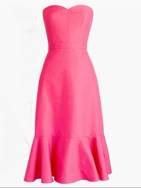 J. Crew Strapless Fluted Ruffle Hem Dark Pink Dress